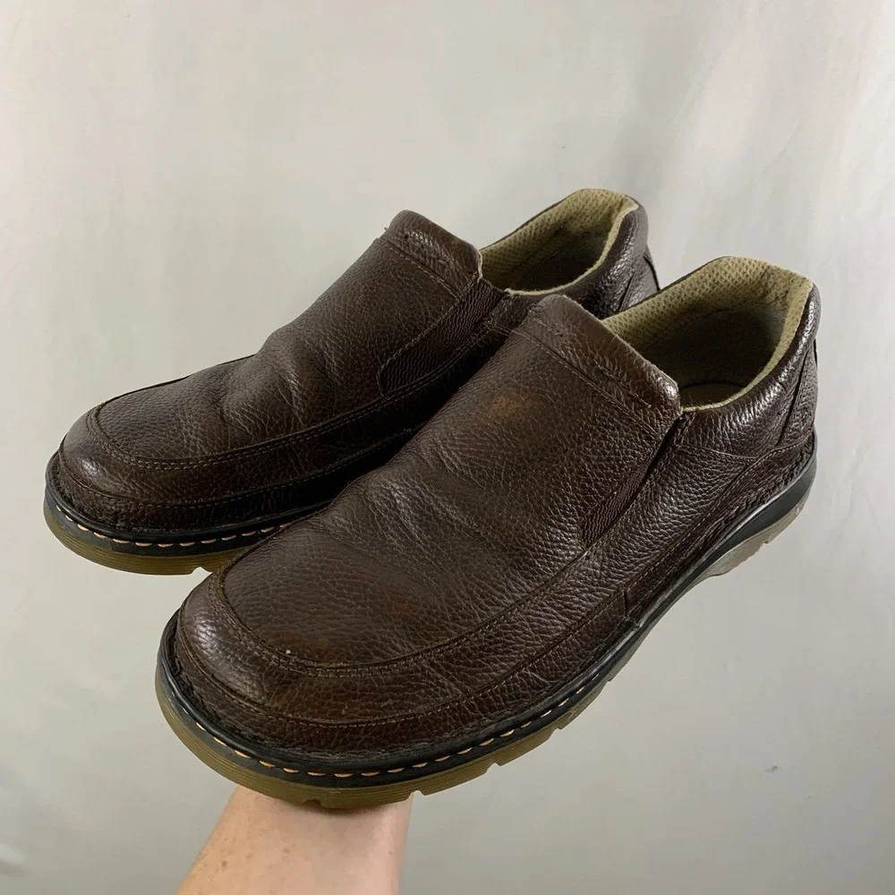 Dr Martens Mens Y2K Pebbled Leather Slip On Loafers Size 14 Brown Grunge Comfort